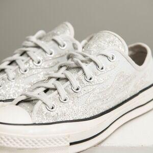 Converse Chuck Taylor W Sz 8.5 Glitter Flame Low Sneakers Silver White Sparkle